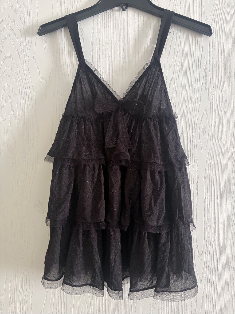 Victoria's Secret Black Ruffled Mesh Chemise with Bow
